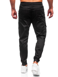 Pantaloni jogger in tessuto tipo cargo da uomo neri Bolf 384