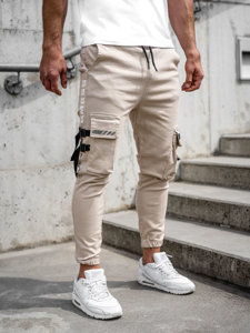 Pantaloni jogger tipo cargo da uomo beige Bolf 6685