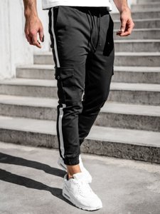 Pantaloni jogger tipo cargo da uomo neri Bolf 0012