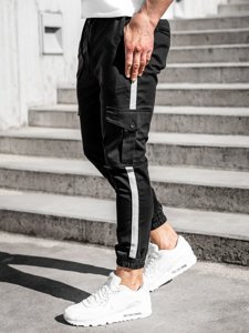 Pantaloni jogger tipo cargo da uomo neri Bolf 0012