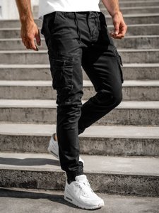 Pantaloni jogger tipo cargo da uomo neri Bolf 8983