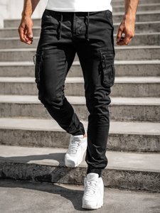 Pantaloni jogger tipo cargo da uomo neri Bolf 8983