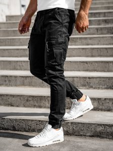 Pantaloni jogger tipo cargo da uomo neri Bolf 8983