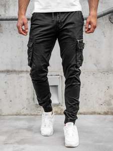 Pantaloni jogger tipo cargo da uomo neri Bolf CT6702S0