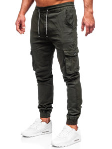 Pantaloni jogger tipo cargo in tessuto da uomo khaki Bolf KA9233