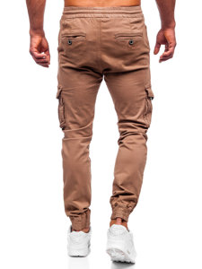 Pantaloni jogger tipo cargo in tessuto da uomo marroni Bolf KA9233