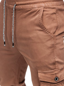 Pantaloni jogger tipo cargo in tessuto da uomo marroni Bolf KA9233