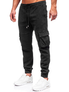 Pantaloni joggers in denim cargo da uomo nero Bolf MP0105N