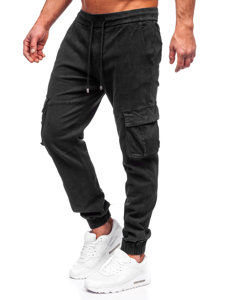 Pantaloni joggers in denim cargo da uomo nero Bolf MP0105N