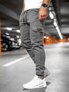 Pantaloni tipo cargo da tuta spessi joggers da uomo grigio Bolf JX8709A