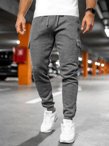 Pantaloni tipo cargo da tuta spessi joggers da uomo grigio Bolf JX8715A