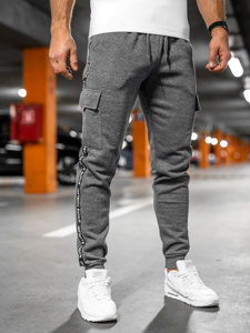 Pantaloni tipo cargo da tuta spessi joggers da uomo grigio Bolf JX8715A