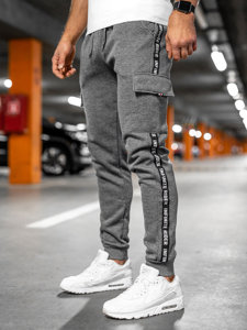 Pantaloni tipo cargo da tuta spessi joggers da uomo grigio Bolf JX8715A