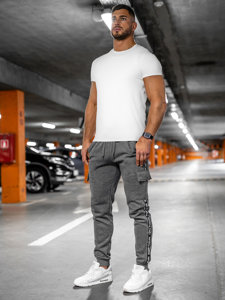 Pantaloni tipo cargo da tuta spessi joggers da uomo grigio Bolf JX8715A