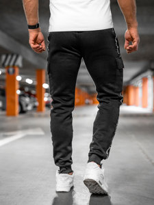 Pantaloni tipo cargo da tuta spessi joggers da uomo nero Bolf JX8715A