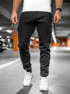 Pantaloni tipo cargo da tuta spessi joggers da uomo nero Bolf JX8715A