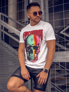 T-shirt con applicazioni da uomo bianca Bolf 2352