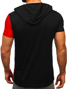 T-shirt con stampa con cappuccio da uomo nero-rossa Bolf 8T981