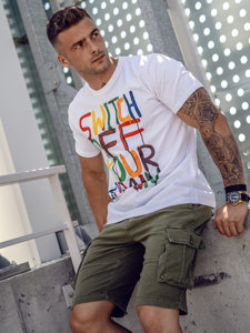 T-shirt con stampa da uomo bianca Bolf 1181A