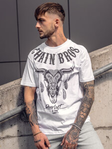 T-shirt con stampa da uomo bianca Bolf 142174