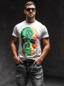 T-shirt con stampa da uomo bianca Bolf KS2107