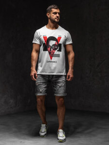 T-shirt con stampa da uomo bianca Bolf KS2552