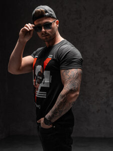 T-shirt con stampa da uomo nera Bolf KS2552