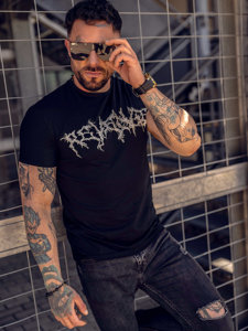 T-shirt con stampa da uomo nera Bolf MT3027A