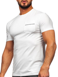 T-shirt con tasca con stampa da uomo bianca Bolf MT3044