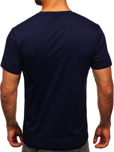 T-shirt di cotone da uomo blu Bolf 0001