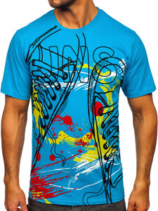 T-shirt in cotone con stampa da uomo azzurro Bolf 143000