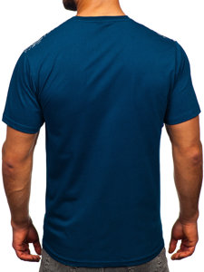 T-shirt in cotone con stampa da uomo azzurro scura Bolf 14720