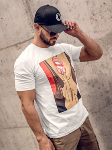 T-shirt in cotone con stampa da uomo bianca Bolf 143018A