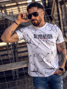 T-shirt in cotone con stampa da uomo bianca Bolf 14717A