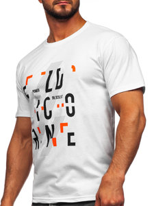 T-shirt in cotone con stampa da uomo bianca Bolf 14752