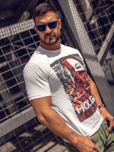 T-shirt in cotone con stampa da uomo bianca Bolf CMR18A