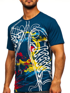 T-shirt in cotone con stampa da uomo blu Bolf 143000