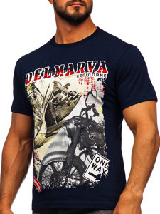 T-shirt in cotone con stampa da uomo blu Bolf 143008