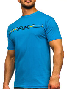 T-shirt in cotone con stampa da uomo blu inchiostro Bolf 5052