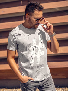 T-shirt in cotone con stampa da uomo grigia Bolf 14728A