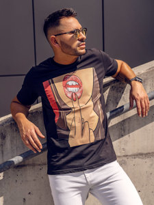 T-shirt in cotone con stampa da uomo nera Bolf 143018A