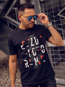 T-shirt in cotone con stampa da uomo nera Bolf 14752A