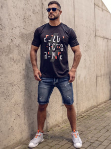 T-shirt in cotone con stampa da uomo nera Bolf 14752B