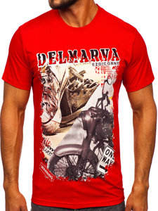 T-shirt in cotone con stampa da uomo rossa Bolf 143008