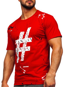 T-shirt in cotone con stampa da uomo rossa Bolf 14728