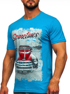 T-shirt in cotone con stampa da uomo turchese Bolf 143005