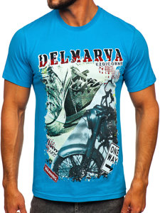 T-shirt in cotone con stampa da uomo turchese Bolf 143008