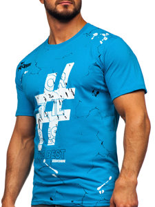 T-shirt in cotone con stampa da uomo turchese Bolf 14728