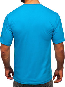 T-shirt in cotone con stampa da uomo turchese Bolf 14739