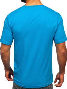 T-shirt in cotone con stampa da uomo turchese Bolf 14784